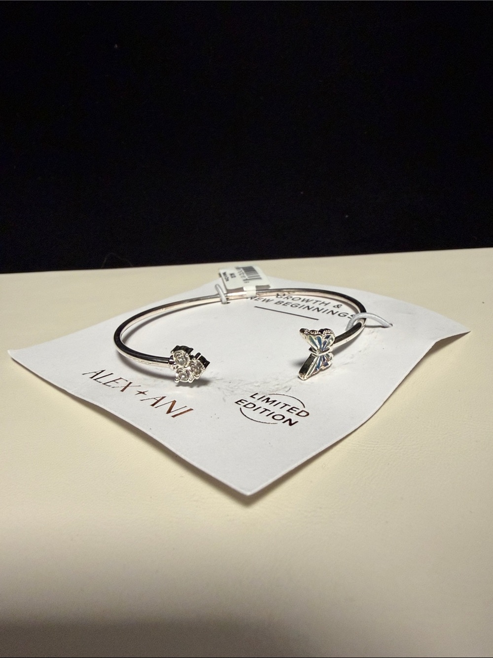 Alex and Ani Butterfly & Crystal Flex Cuff Bracelet Silver NWT Limed Edition